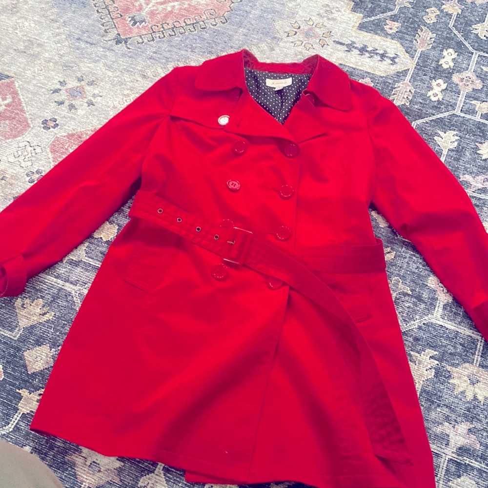 JM Collection womens red spring coat trench coat jacket lined Sz L